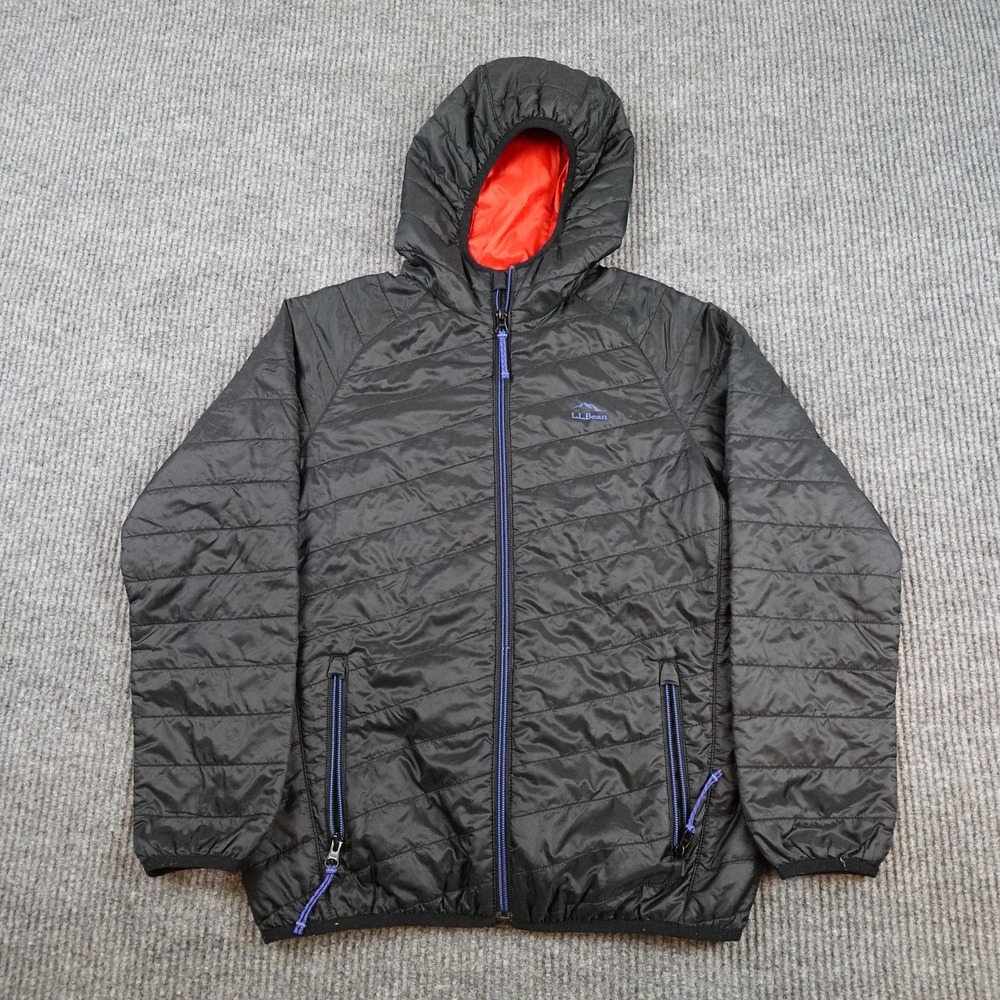 L.L.Bean Kids Black Hooded Puffer Insulated Winter Full Zip Coat 517548 L 14-16